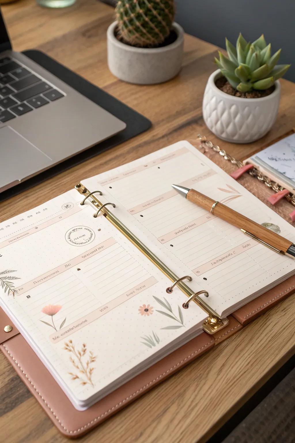 Capture your musings stylishly with our minimalist organizer—where simplicity converges with natural charm.