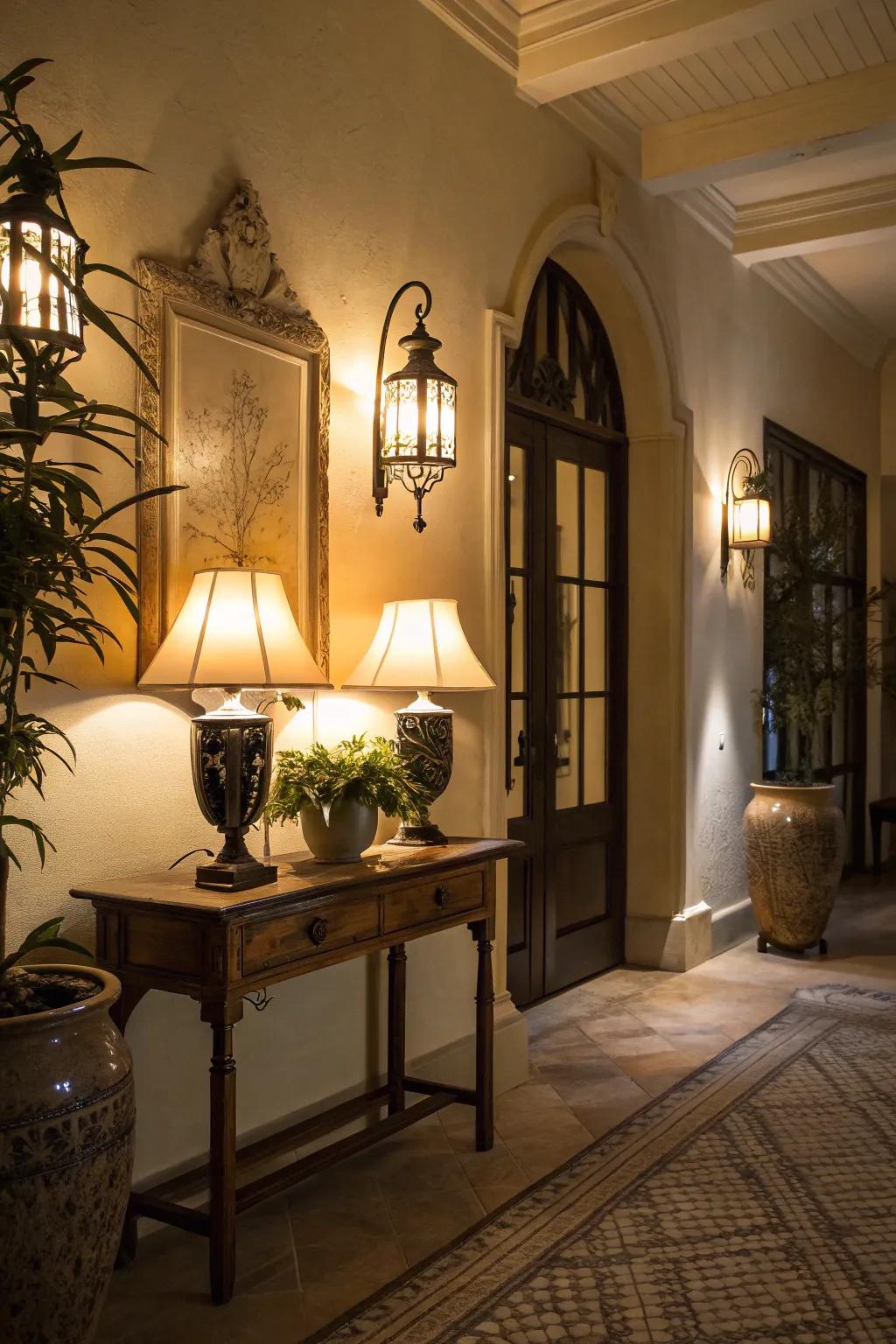 General illumination cultivates a balmy and embracing environment within the entryway.