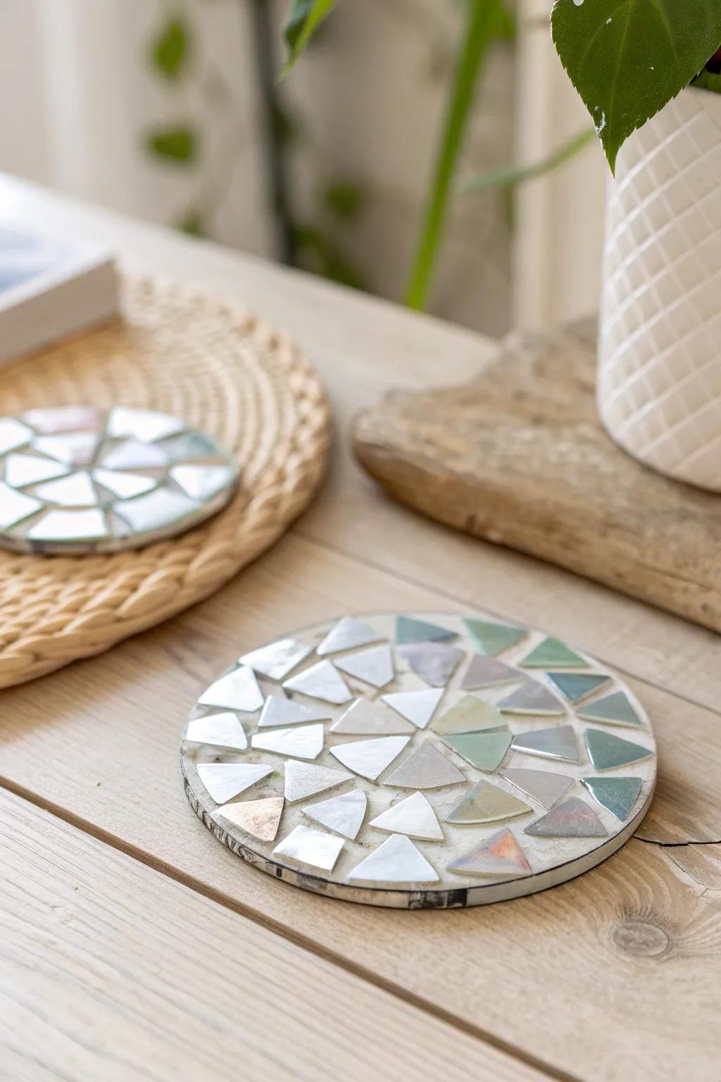 Redesign aged discs into magnificent mosaic mats for an elegant, eco-friendly addition to your home décor!
