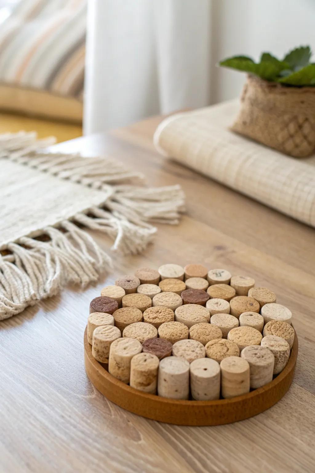 Alter wine stoppers into stylish coasters for a lasting and refined gift.