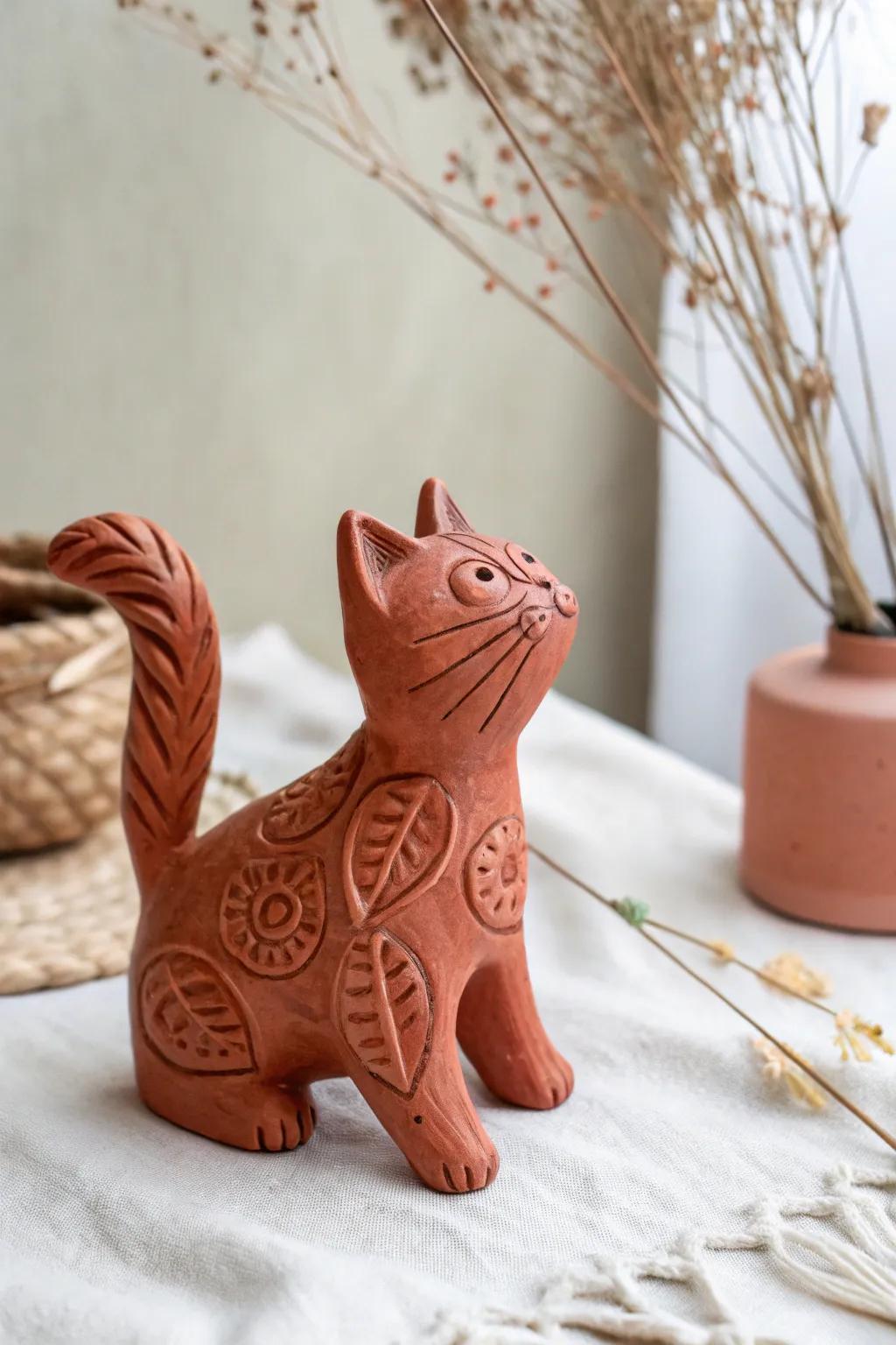 Whimsical Clay Feline: An element of playful sophistication for your ornamentation.