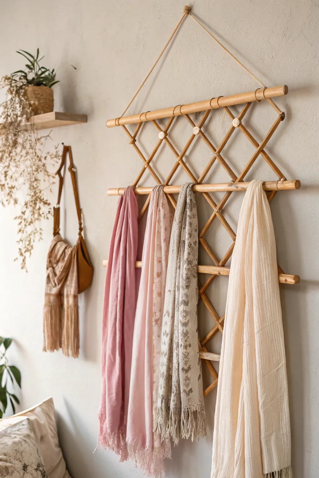 Effortless elegance: Display your scarf collection with a touch of minimalist charm.