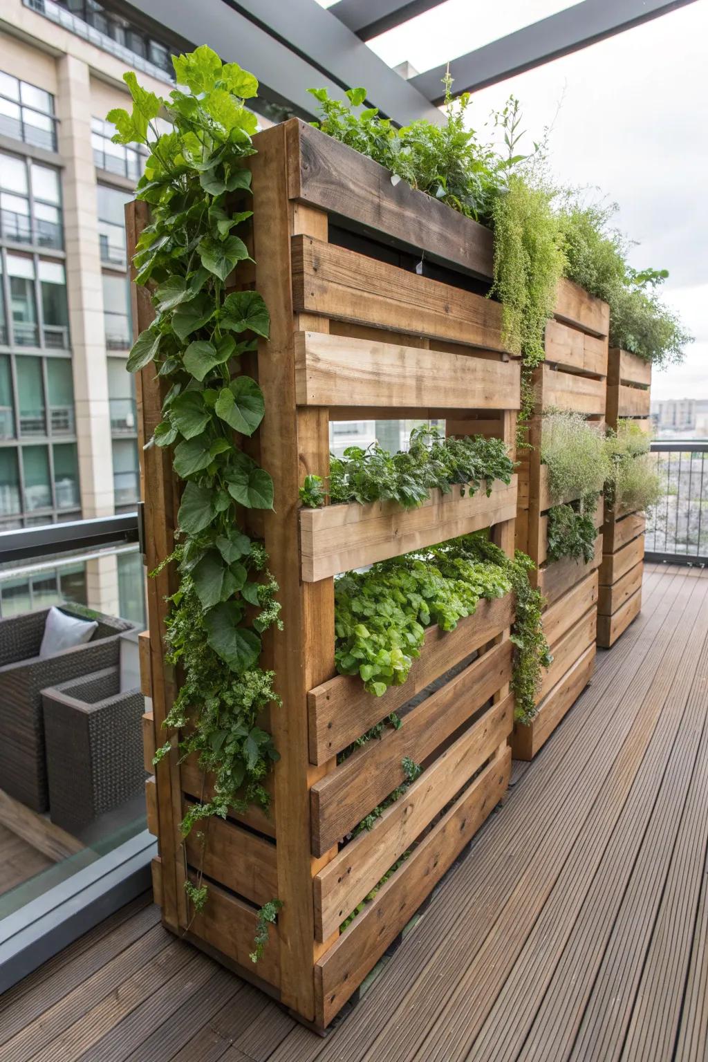 Transform your area with a striking sky-high garden fashioned from leftover decking planks.