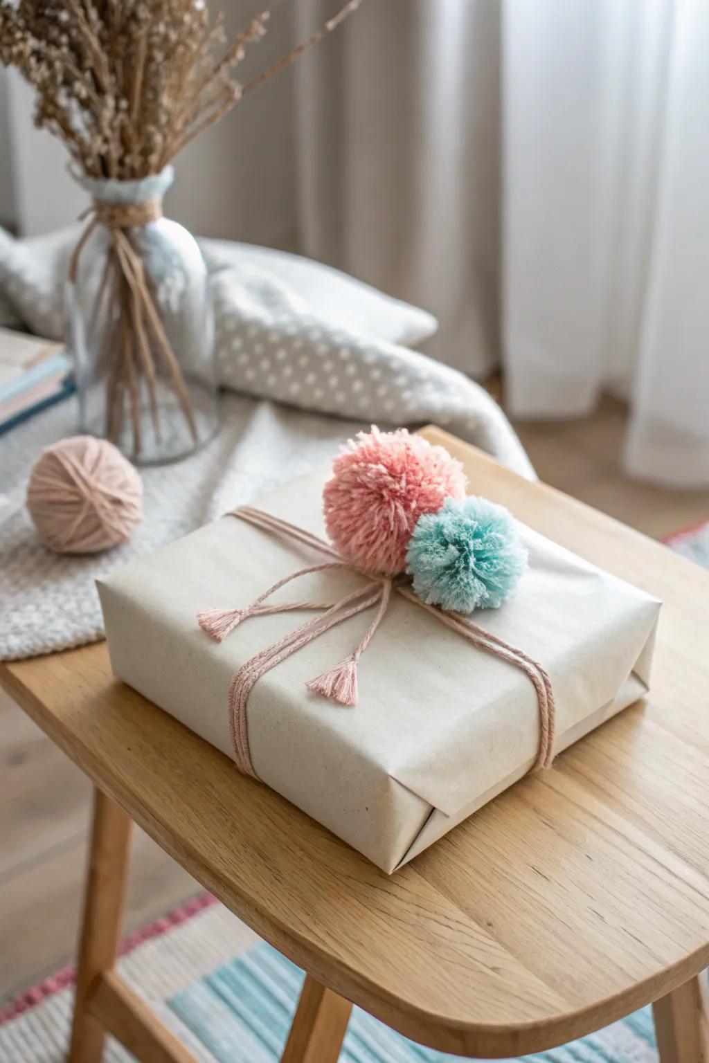 Infuse your gifts with an animated aspect via handmade yarn spheres, harmonizing minimalist grace with bohemian allure.