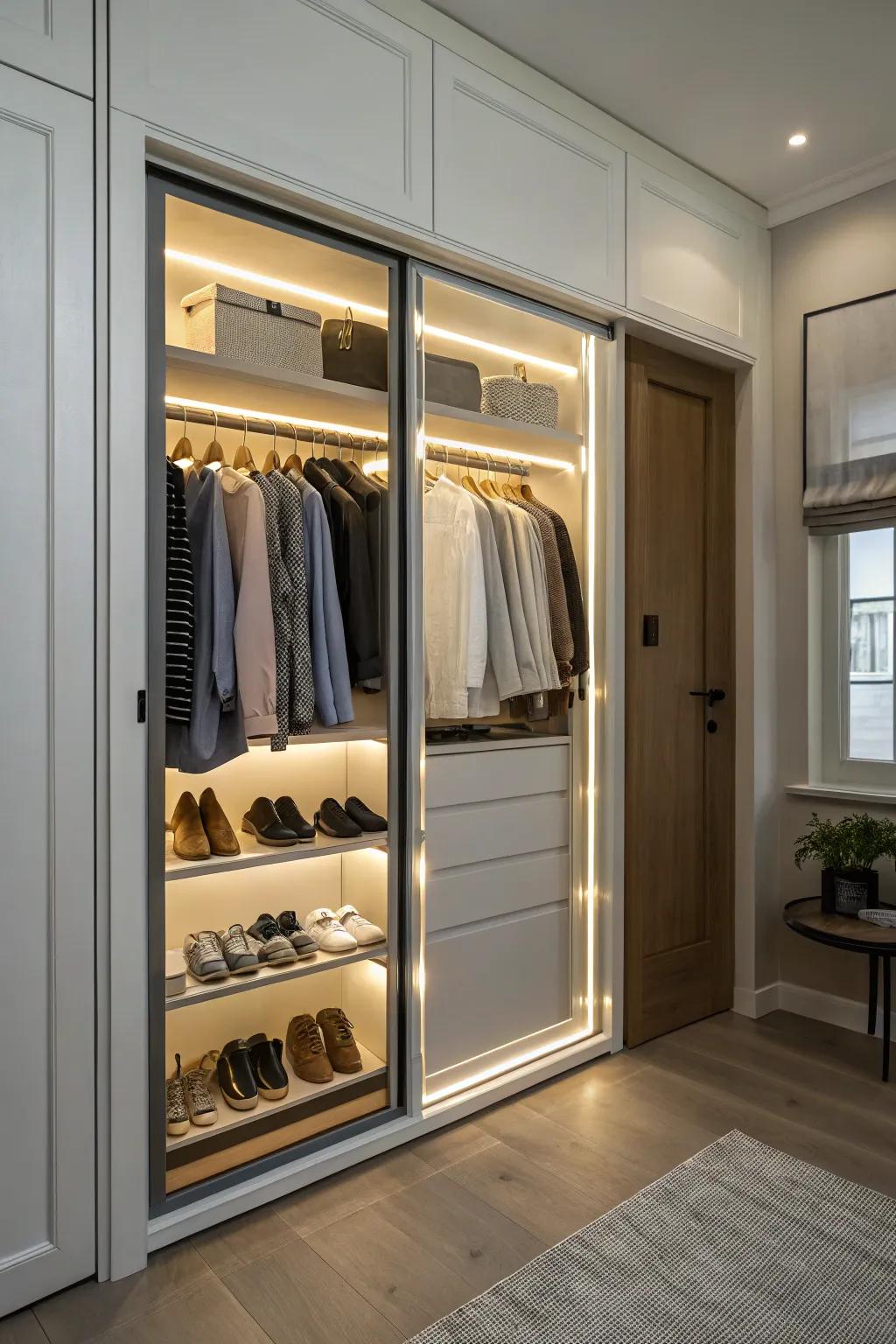 Integrated lighting brings clarity and refinement to your closet.