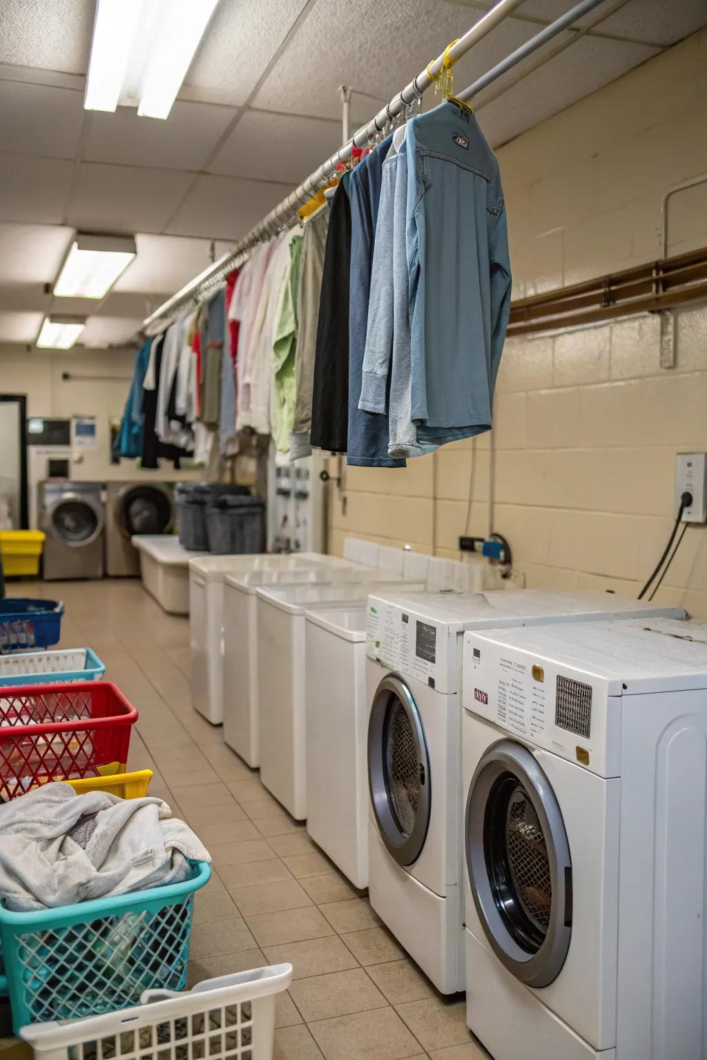 Capitalize on vertical space with hanging rods for drying garments.
