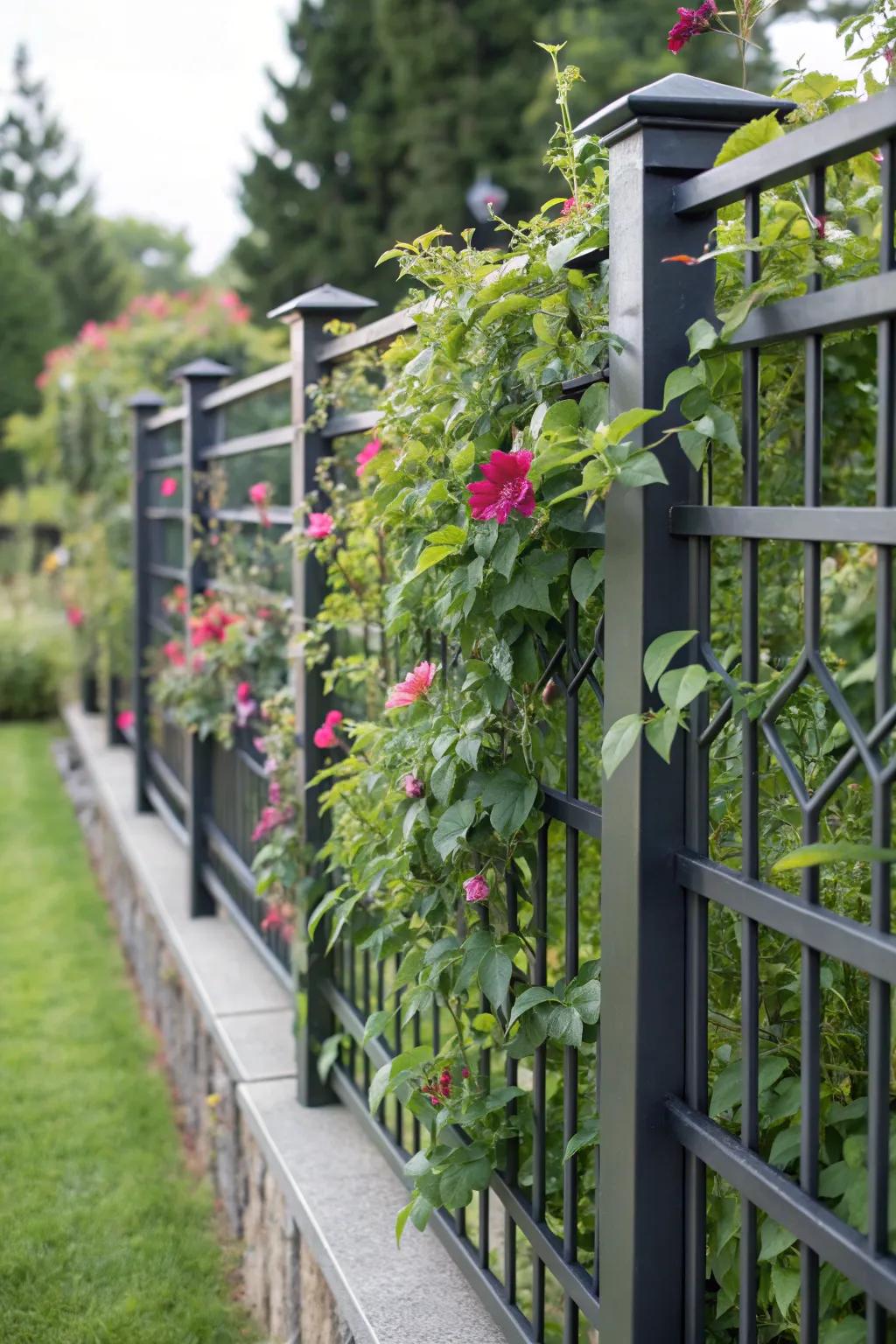 Transform your garden with a modern square tubing fence that doubles as a stunning trellis for climbing plants.
