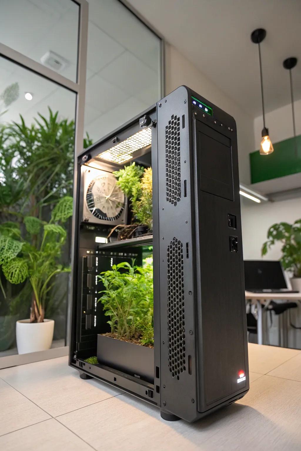 Technology meets nature: A concealed garden in a repurposed PC tower.
