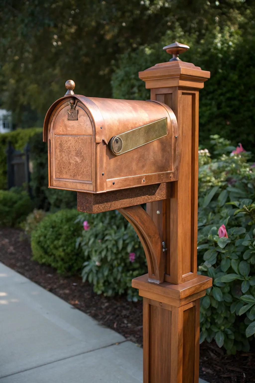 Amplify your frontage allure with a chic copper-coated mail pillar, intermingling refinement and tenacity.