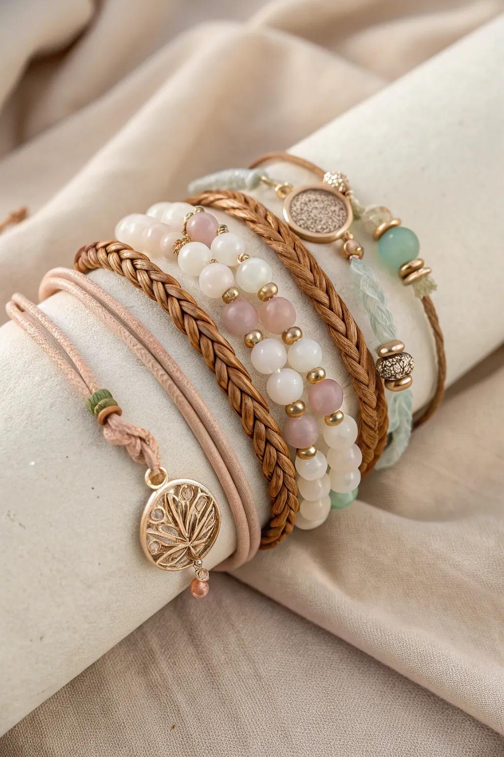 Amplify your style using a layered bracelet aesthetic that unifies simple elegance with Boho charm.