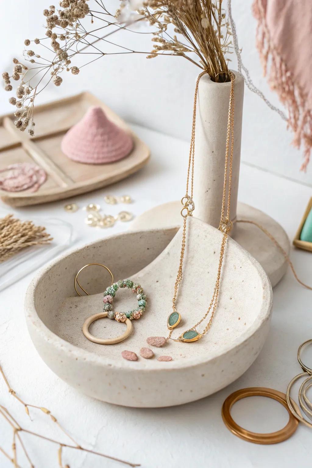 Elevate your dressing table with this stylish clay jewelry stand, a fusion of minimalist aesthetic and boho panache!