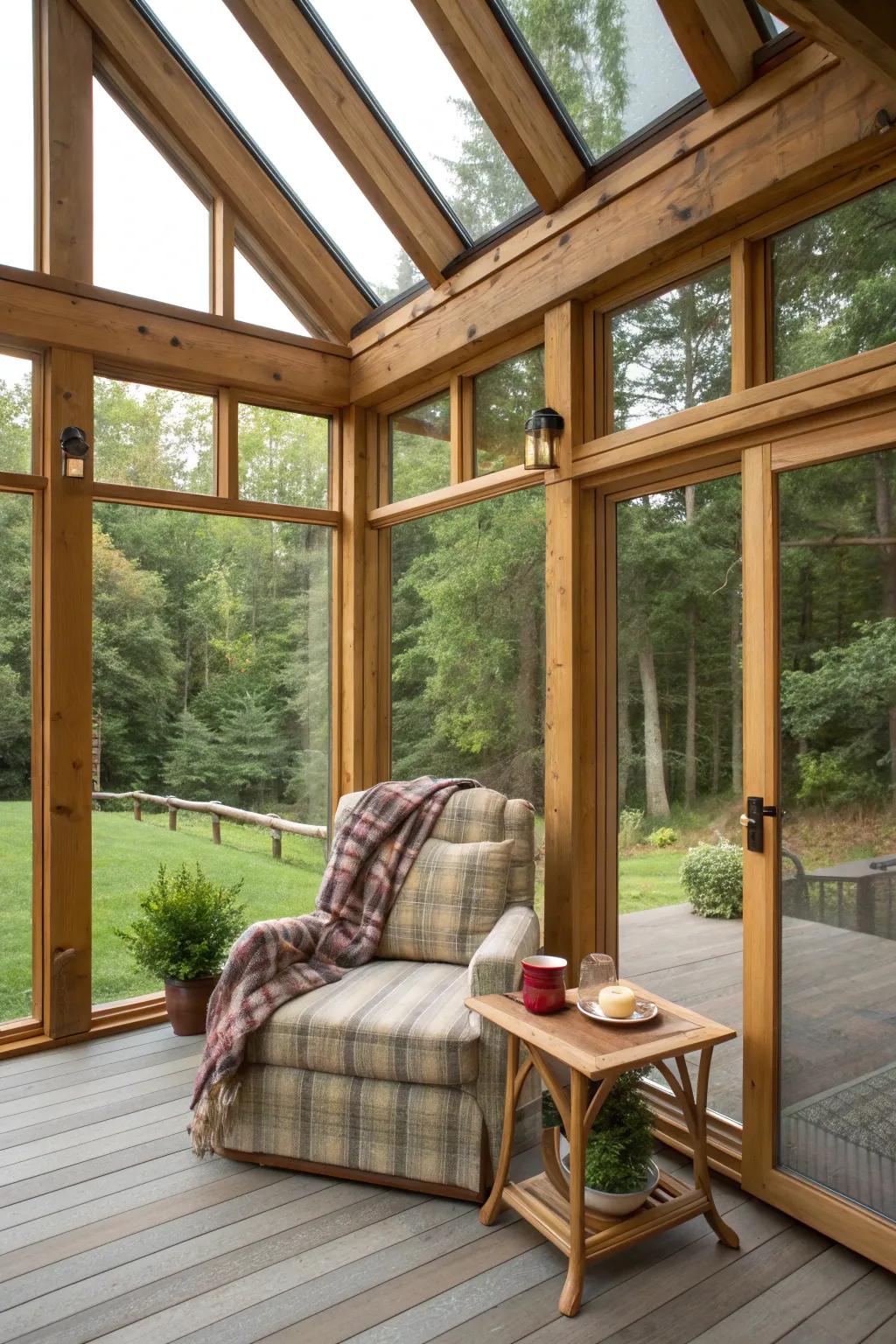 Revamp your porch into a snug encased sunlit chamber for the quintessential morning escape.