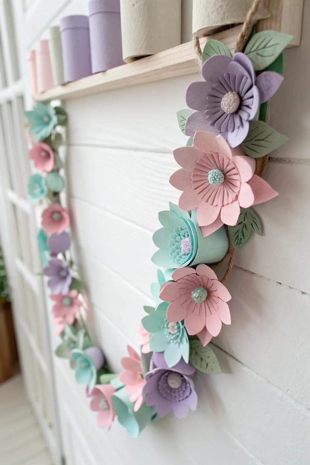 Redefine the ordinary by means of this sophisticated floral bunting crafted from repurposed materials, infusing a burst of color into your décor!