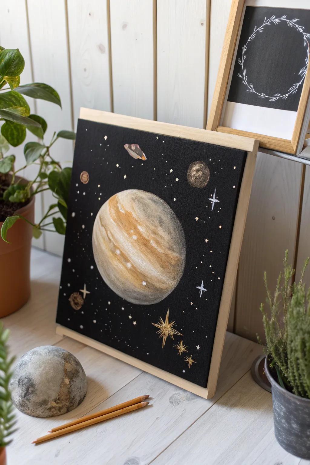 Embrace the serene allure of the cosmos with this minimalist nocturnal sky artwork, ideal for bestowing a touch of wonder to your space.