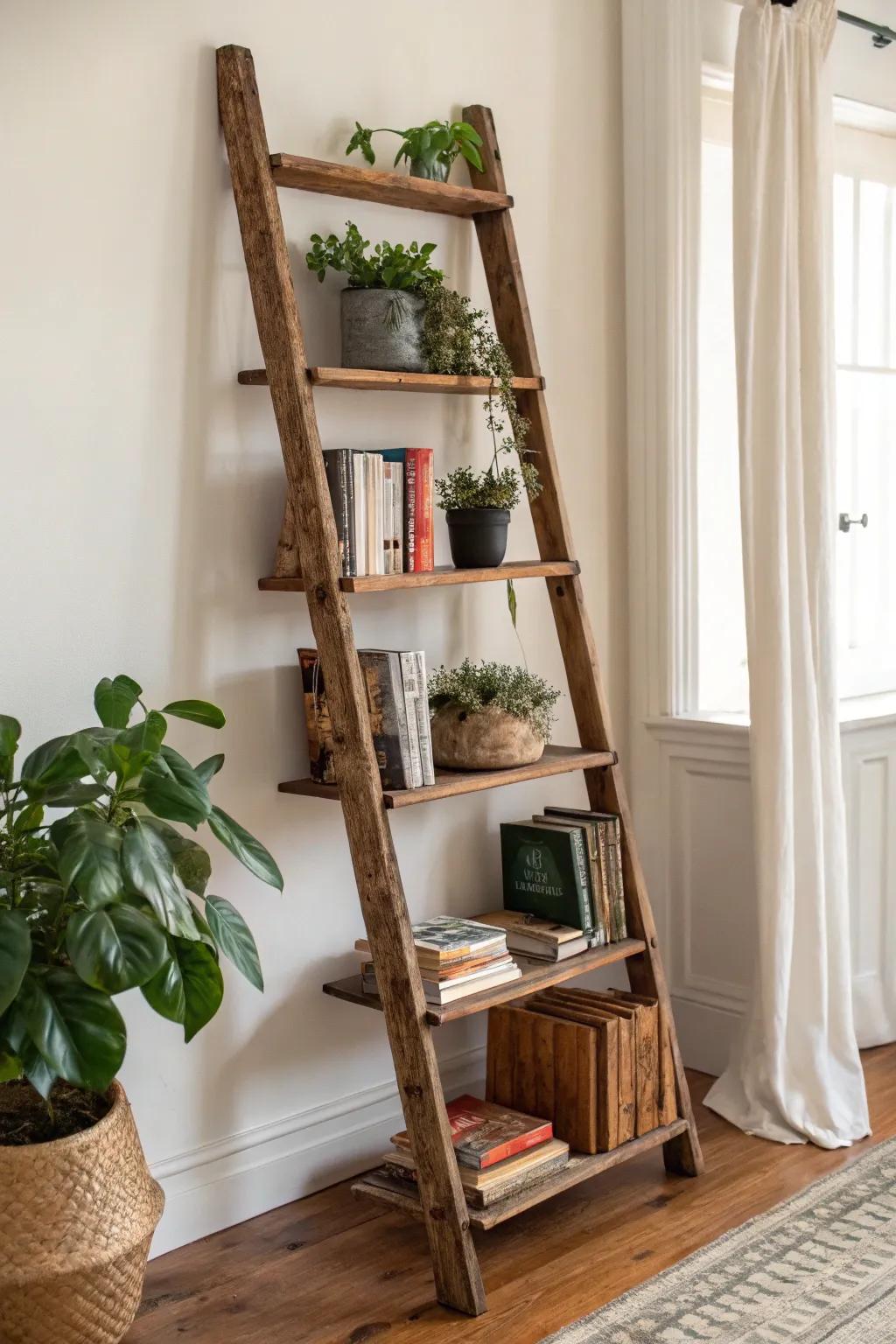 Transform retro allure into a declaration piece via this repurposed ladder bookshelf!