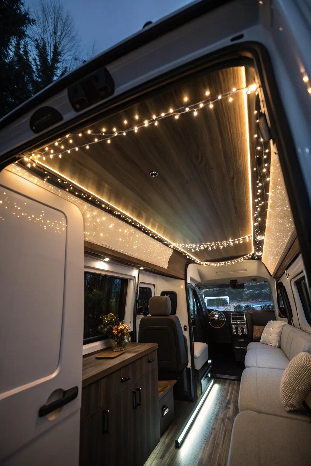 Turn your van into a cozy haven with enchanting LED and fairy lights.