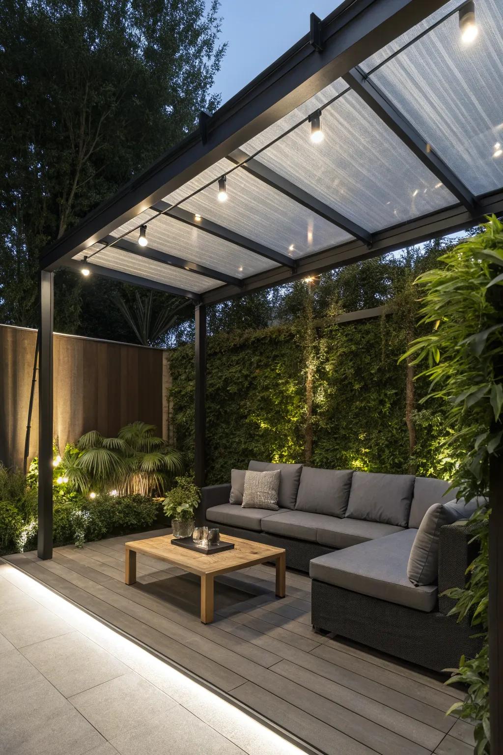 Supreme relaxation: Design an intimate escape beneath a sleek waterproof pergola.