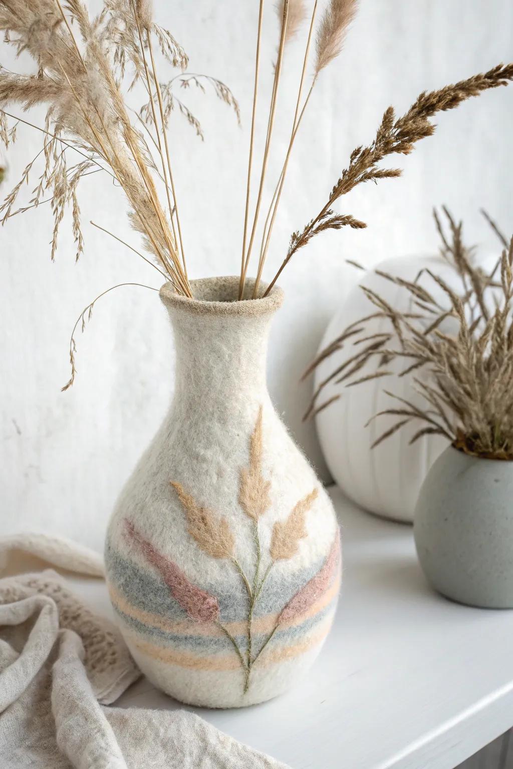 Elevate your space with the inherent beauty of a handcrafted fiber vase.