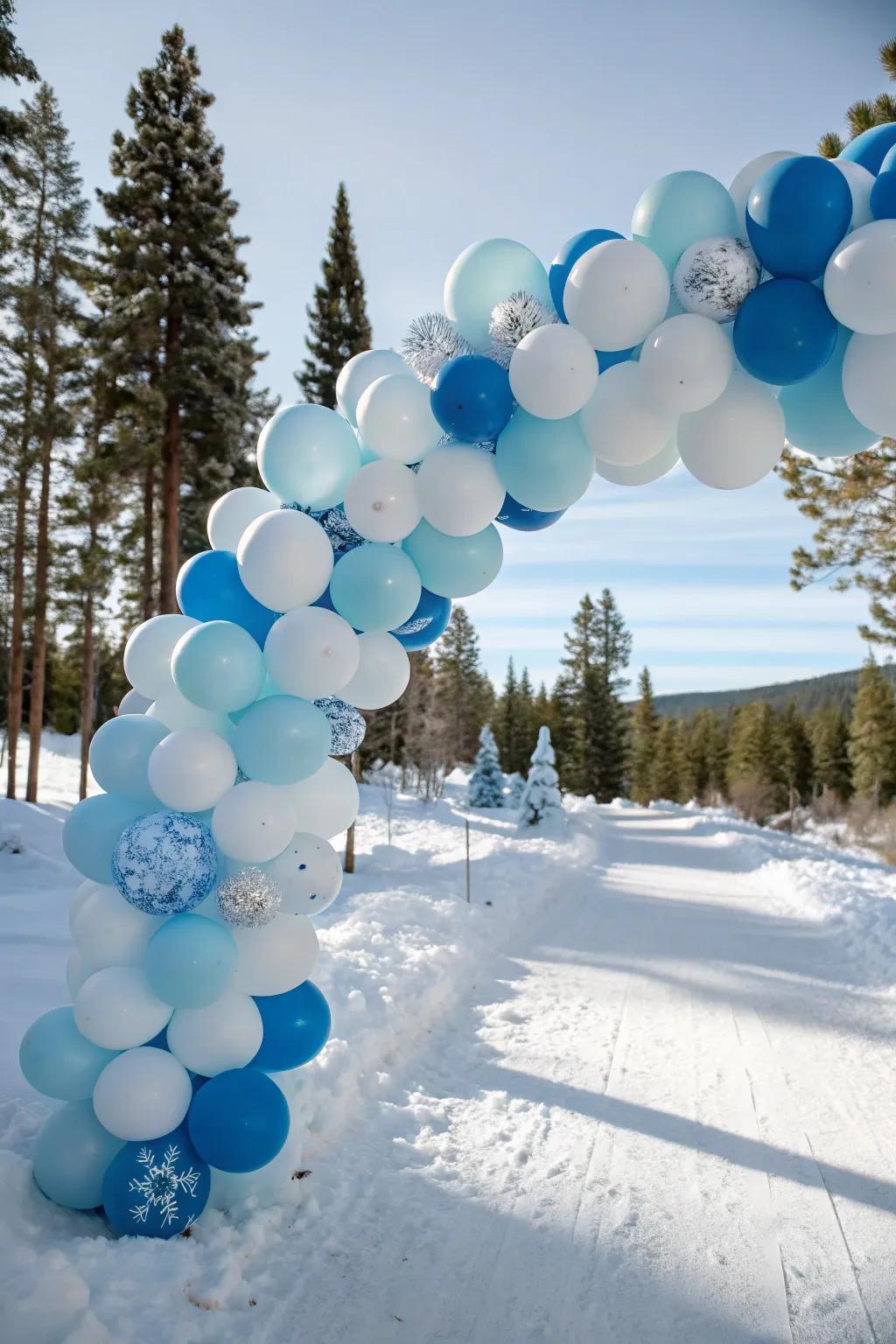 Infuse playful artistry with winter-themed balloon arrangements.
