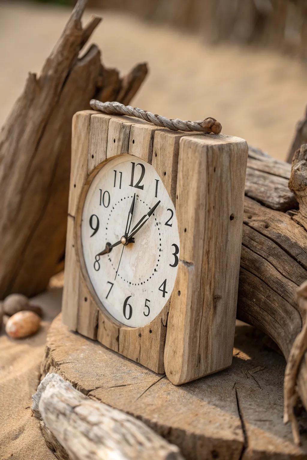 Classic Style: Transform driftwood into a captivating centerpiece with this repurposed wood clock.