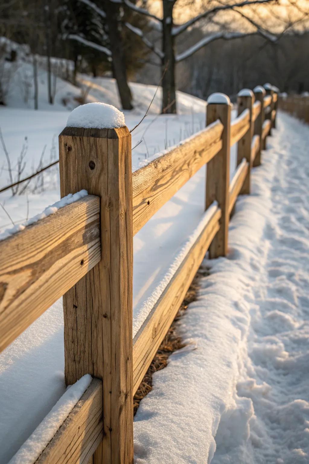 Embrace pastoral theatrics with an enduring timber snow barrier.