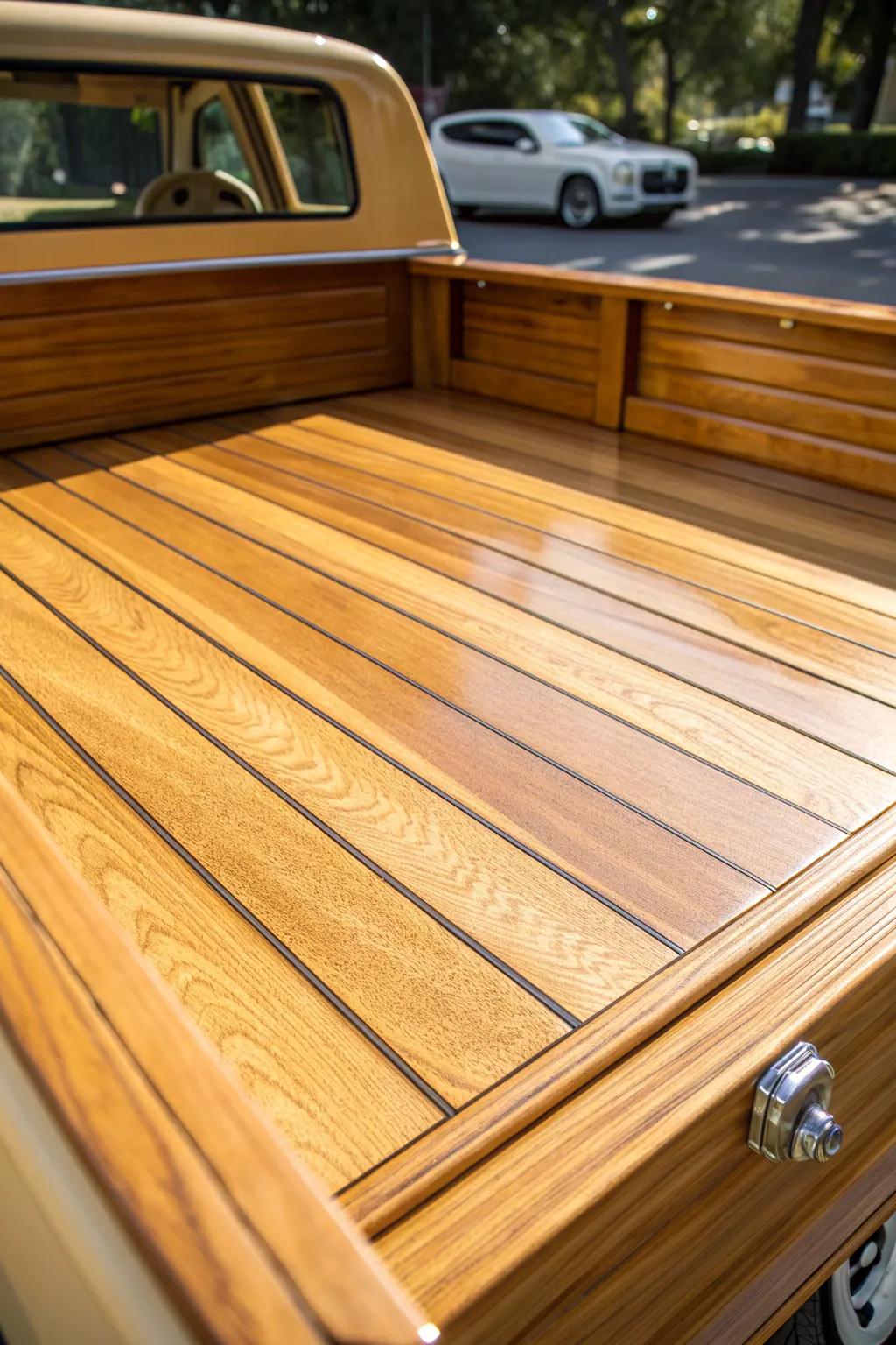 Elevate your pickup bed with the timeless allure of a padauk wood finish.