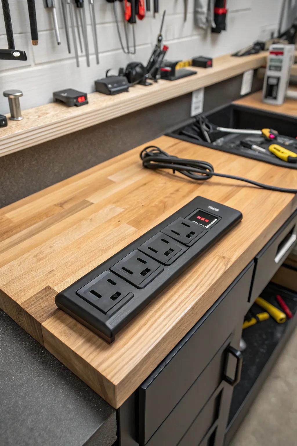 Optimize your workspace with a corner-mounted power strip—where practicality meets style.