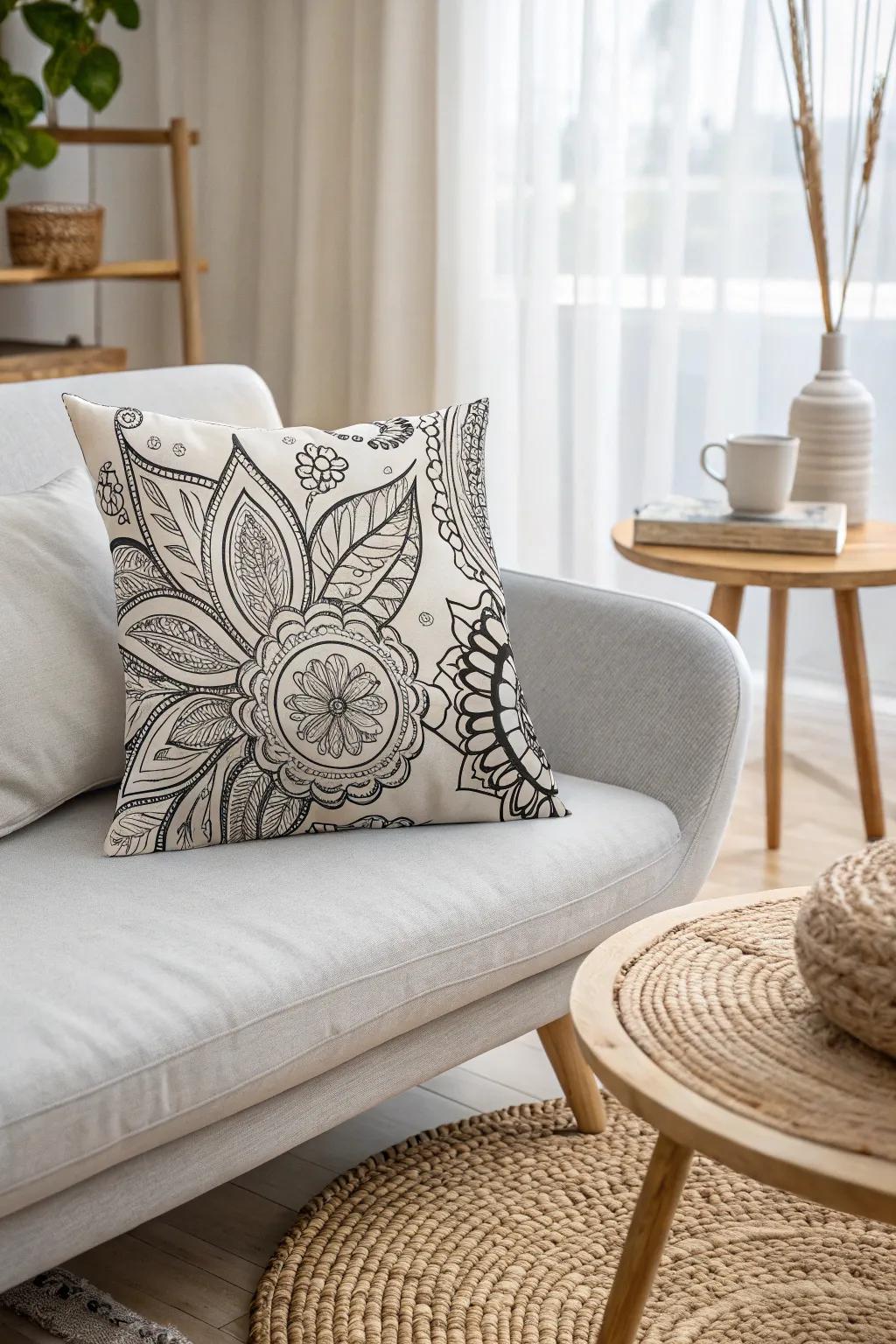 Augment your setting with the artistic elegance of a zentangle pillow.