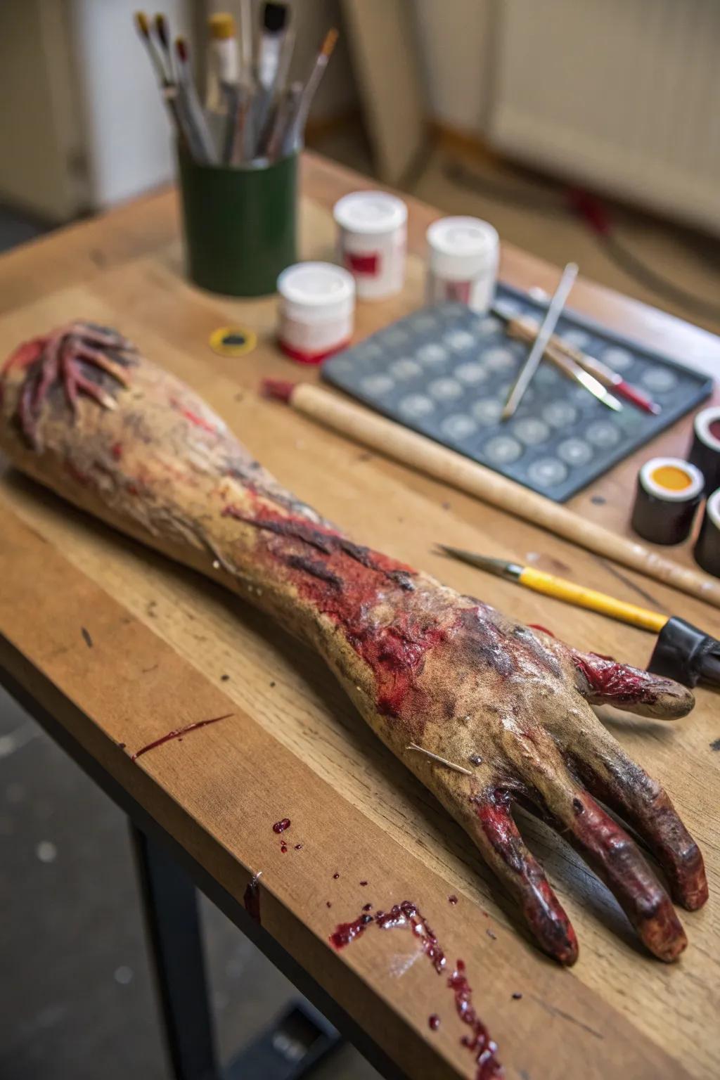 Breathe life into your Halloween arrangement with this self-made zombie limb accessory!