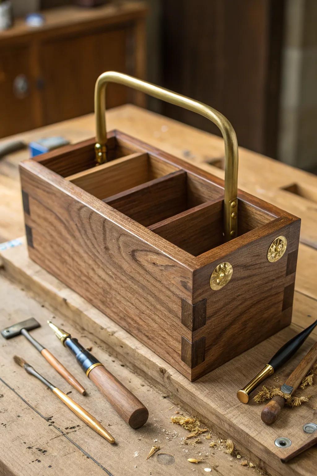 Enrich your workspace via this artisan-crafted timber bin, wherein practicality converges with rustic sophistication.