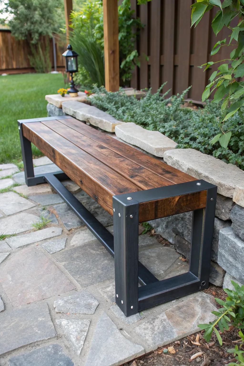 Artistry at its pinnacle: A breathtaking fusion of timber, metal, and stone for your landscape oasis.