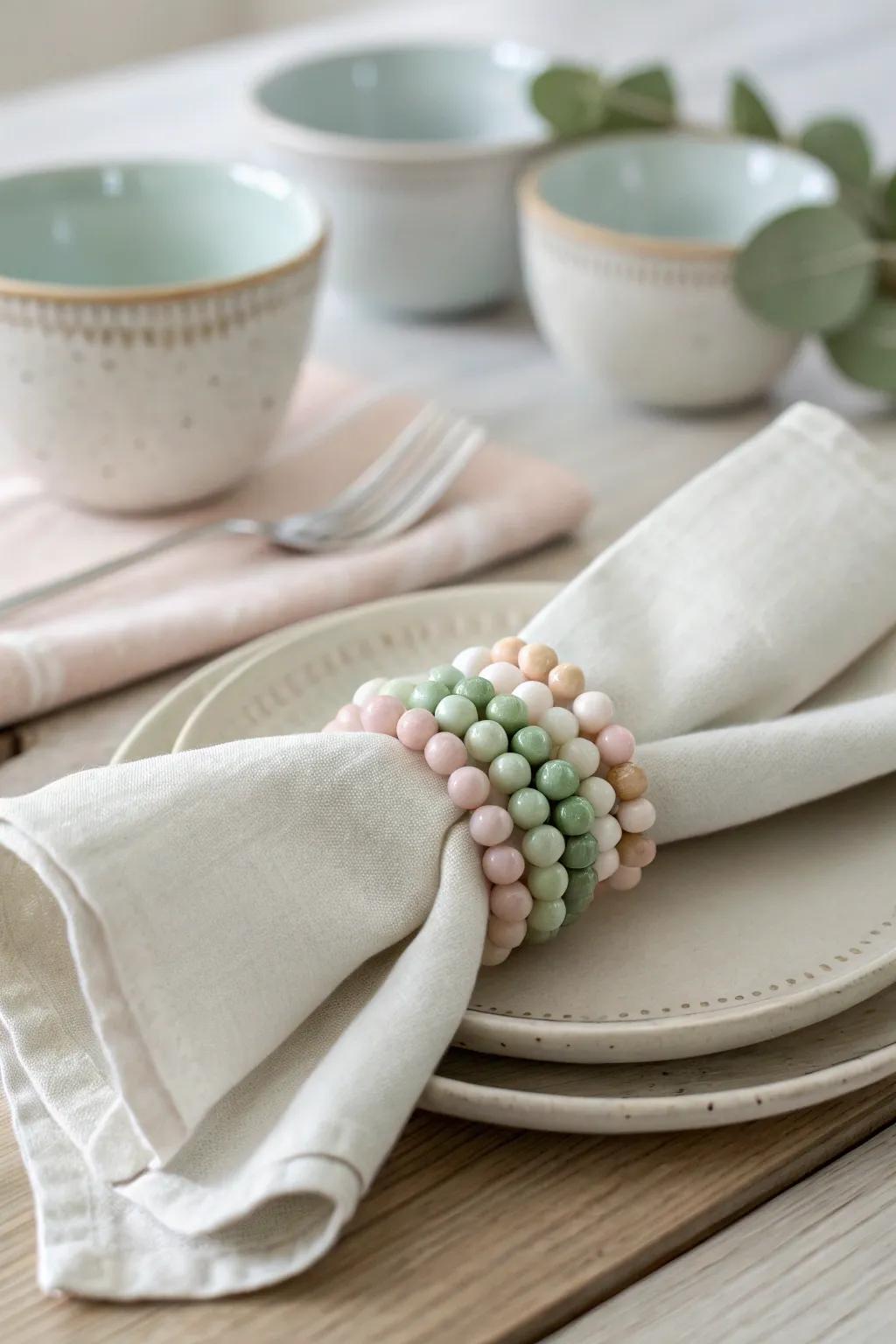 Enrich your dining occasion with these delightful beaded dinner rings, incorporating a dash of color and artistry to each repast.