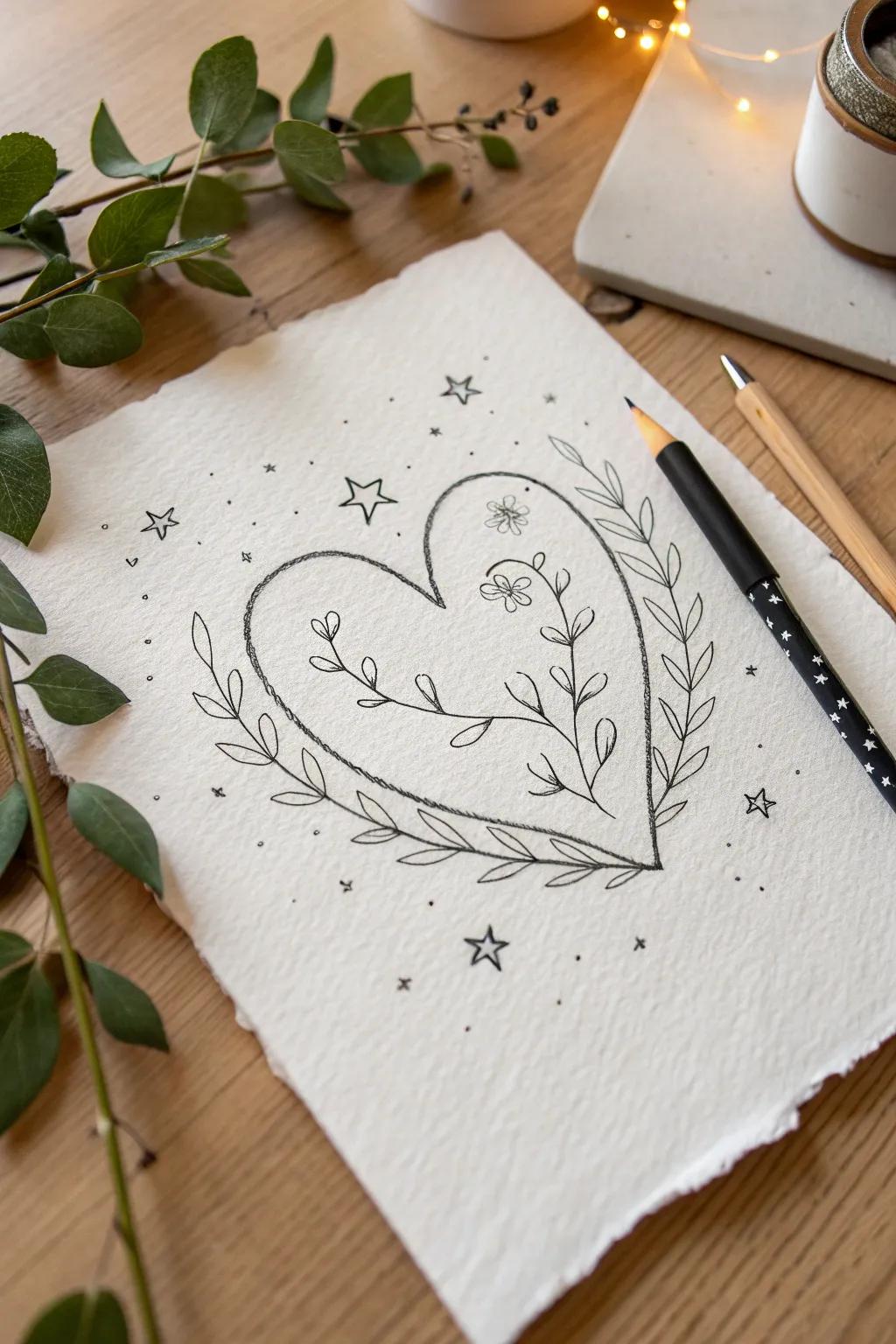 Embrace simplicity and let your creativity bloom with heartfelt symbols. 🌿✨ #MinimalistArt #HeartSketch