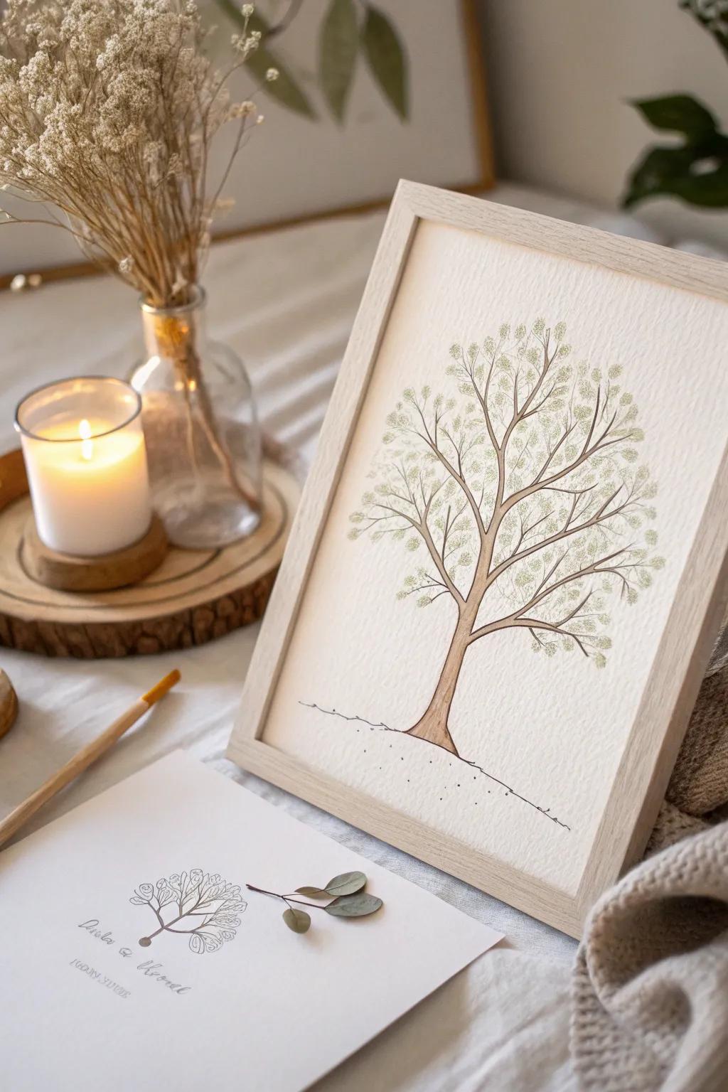 Embrace minimalism with this refined tree rendering, a seamless marriage of minimalist aesthetics and Boho charm.