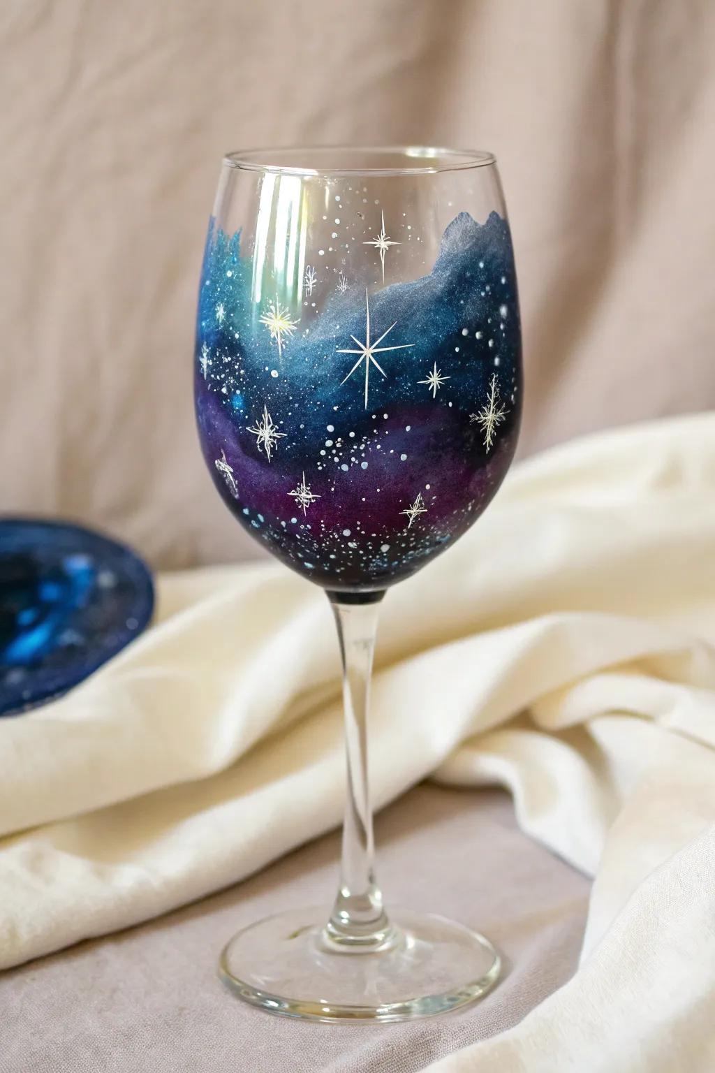 Drink the constellations with this mesmerizing cosmic-themed wine glass pattern.