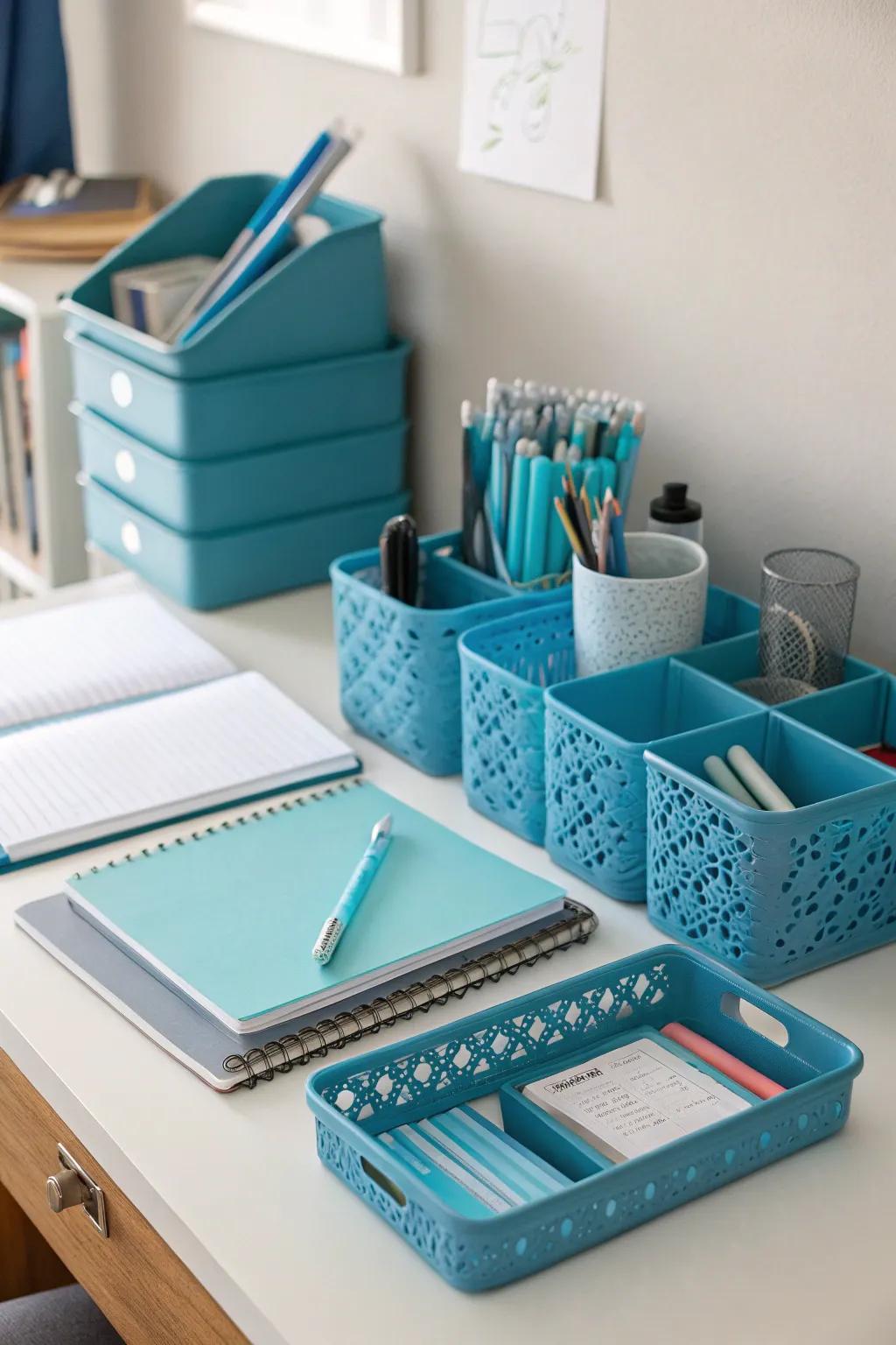 Azure desk supplements render studying stylish and orderly.