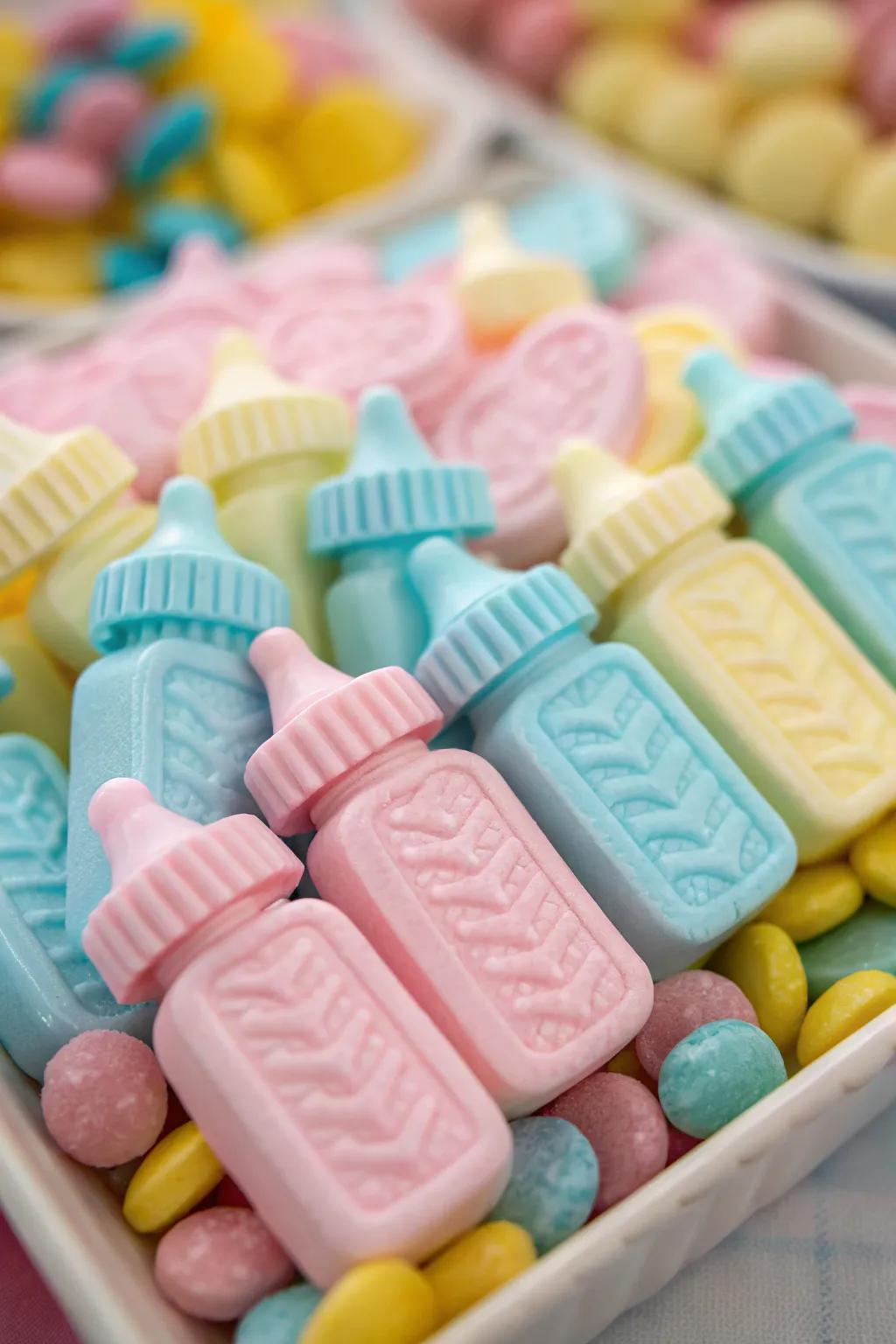 Infant-motif confection forms contribute a jubilant note.