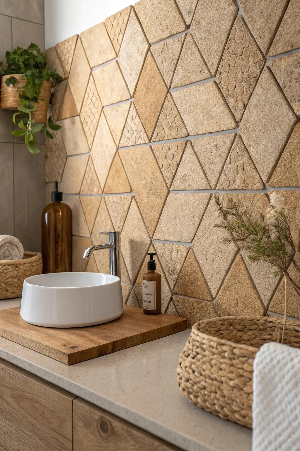 Improve your bathroom with the natural charm of cork tiles — a budget-friendly and stylish backsplash idea!