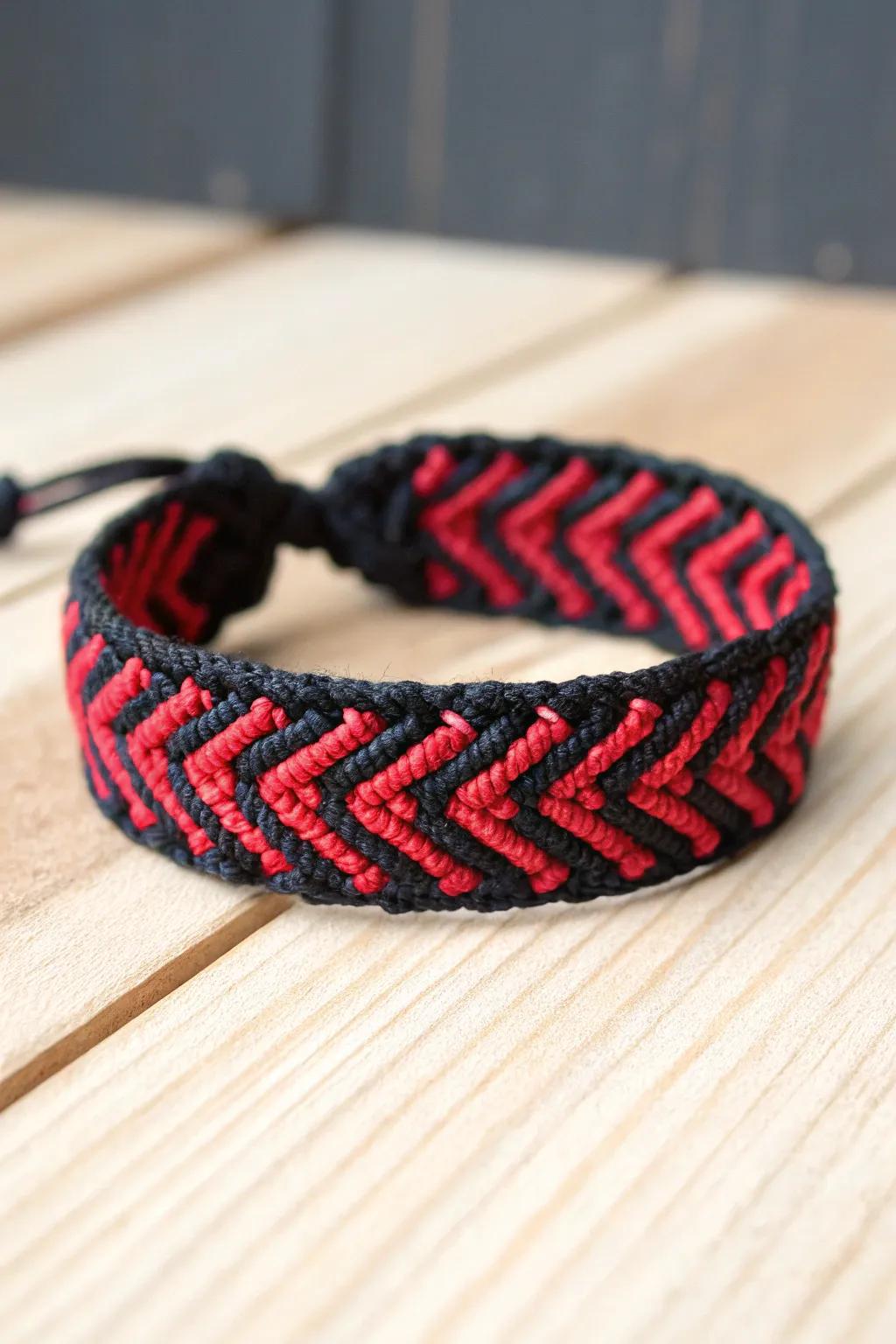 Embrace audacious elegance with this black and red chevron masterpiece.