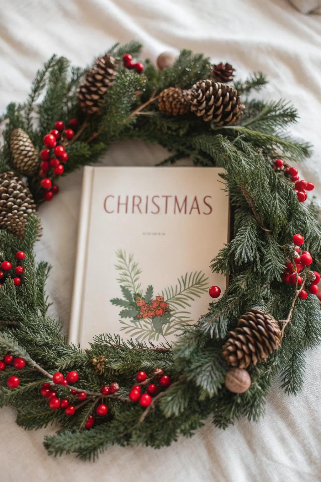 Welcome the time with a trace of countryside beauty: a Yule book jacket encompassed by a lush, handmade chaplet.