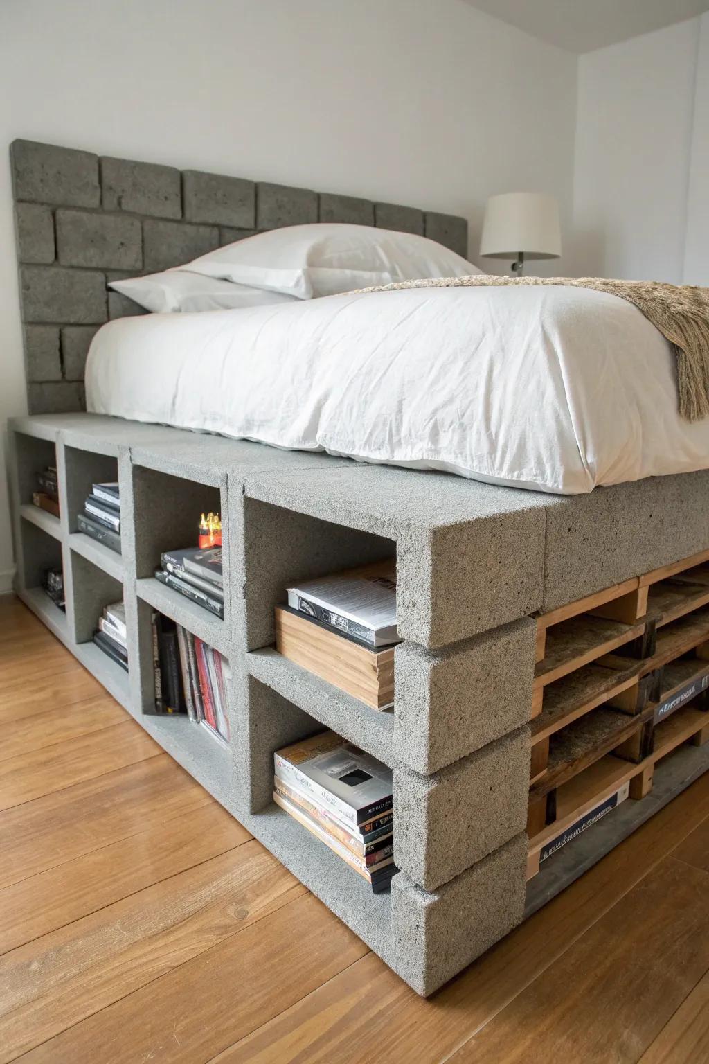 Revamp your sleeping quarters with a modern industrial sleeping frame that seamlessly unifies design and stowage.