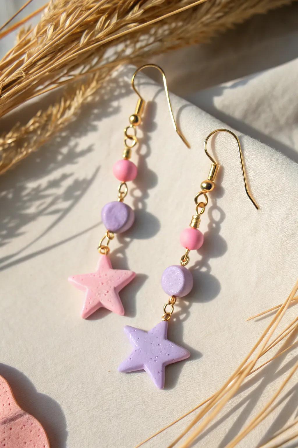 Showcase playful elegance with these star-shaped clay bead earrings, ideal for introducing a whimsical accent to any attire.