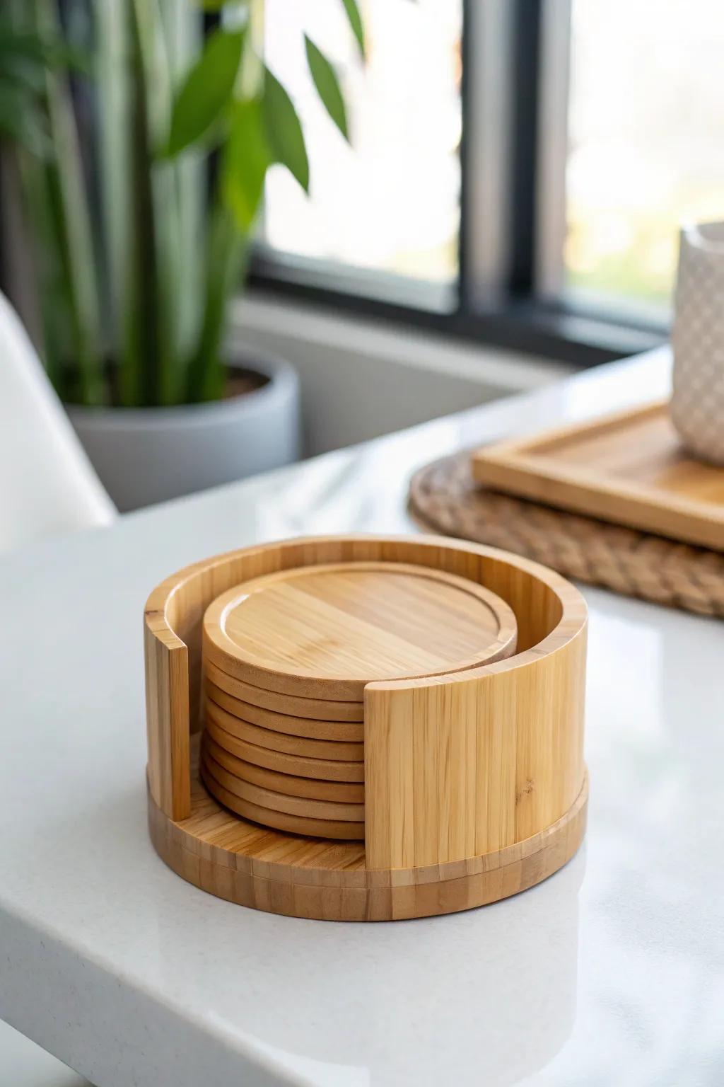 Bring nature indoors with this elegant bamboo coaster rest, a superb combination of simplicity and style.
