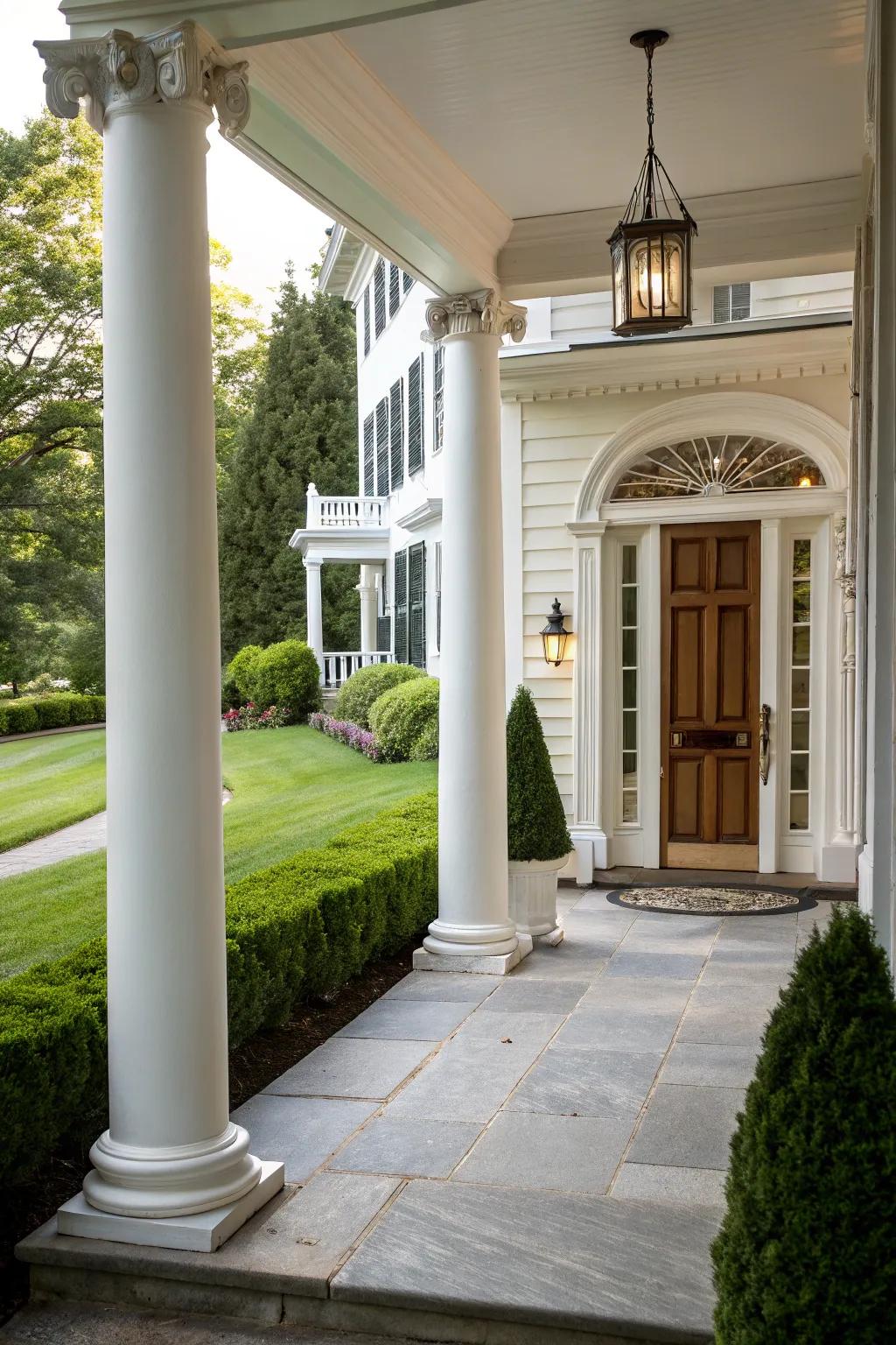 Columns add grandeur and emphasize the colonial architecture of the portal.