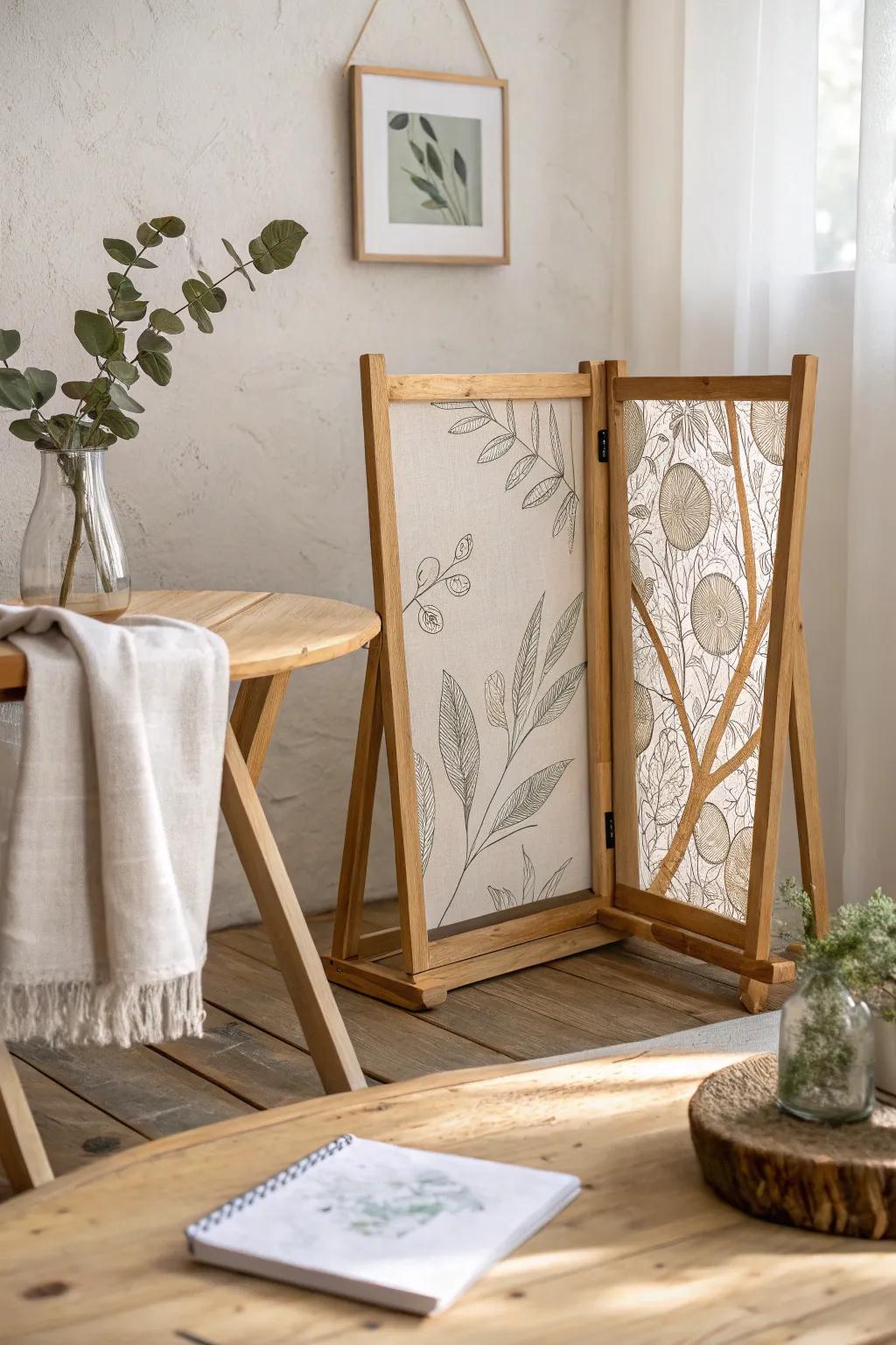 Effortlessly elegant: Present your artistic creations on foldable display boards that merge minimalism with boho charm.