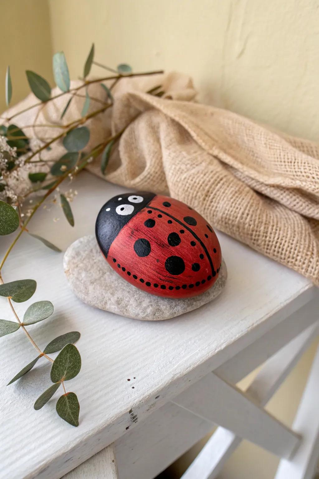 Transform ordinary stones into charming faunal companions with a stroke of pigment and ingenuity. 🐞✨ #CraftyKids #NatureArt