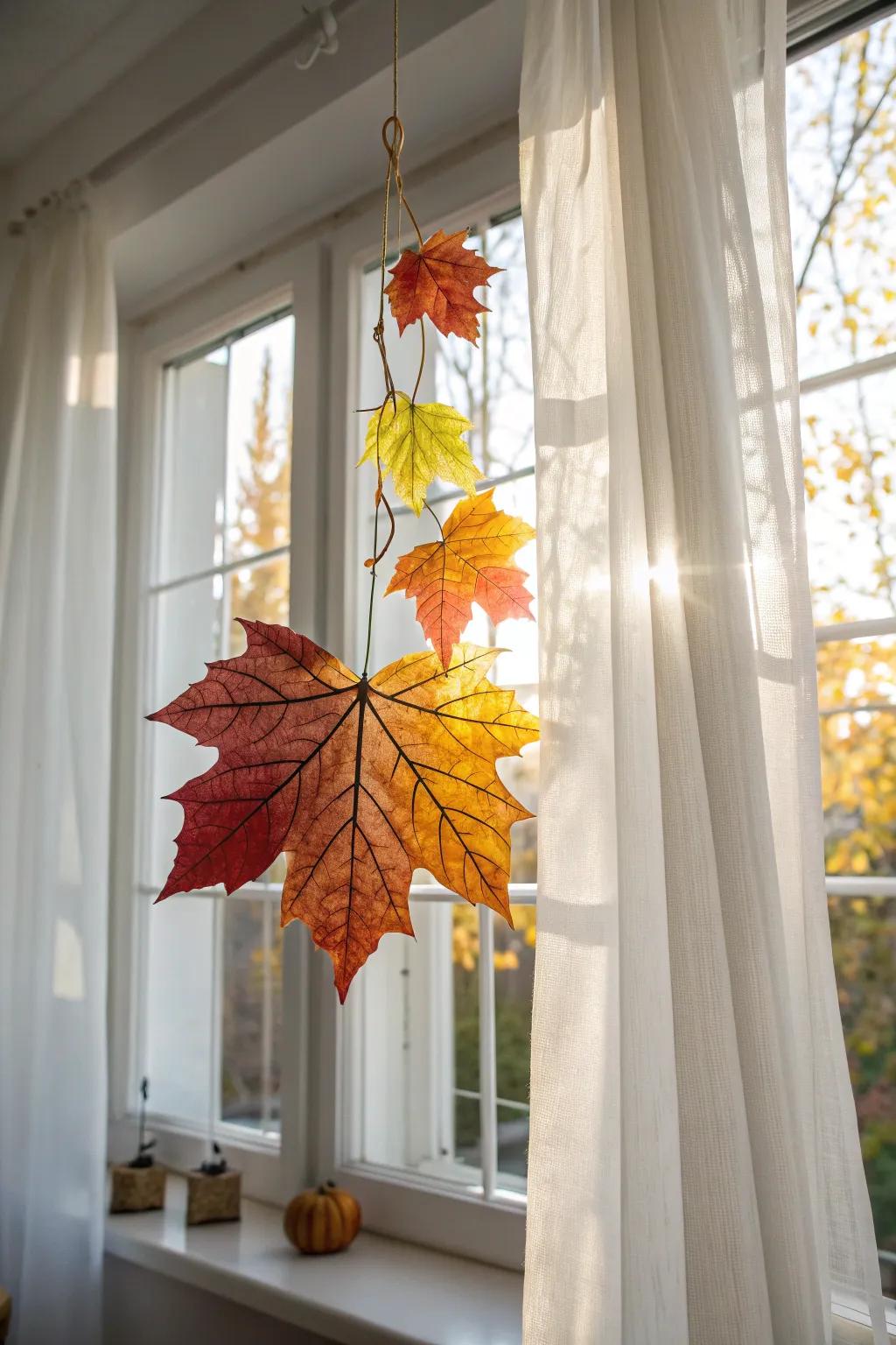 Embrace the essence of autumn through artisan frond light catchers, imparting warmth and pigmentation into your minimalist locale.