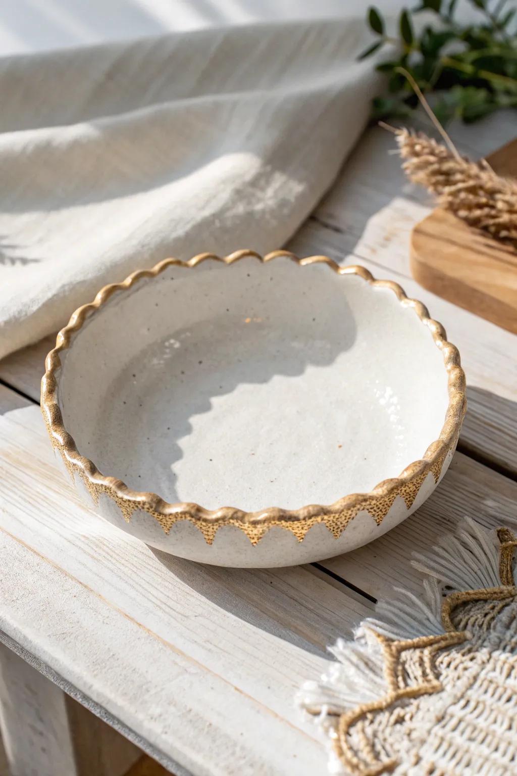 Elegant simplicity meets free-spirited charm in this handcrafted clay trinket dish.