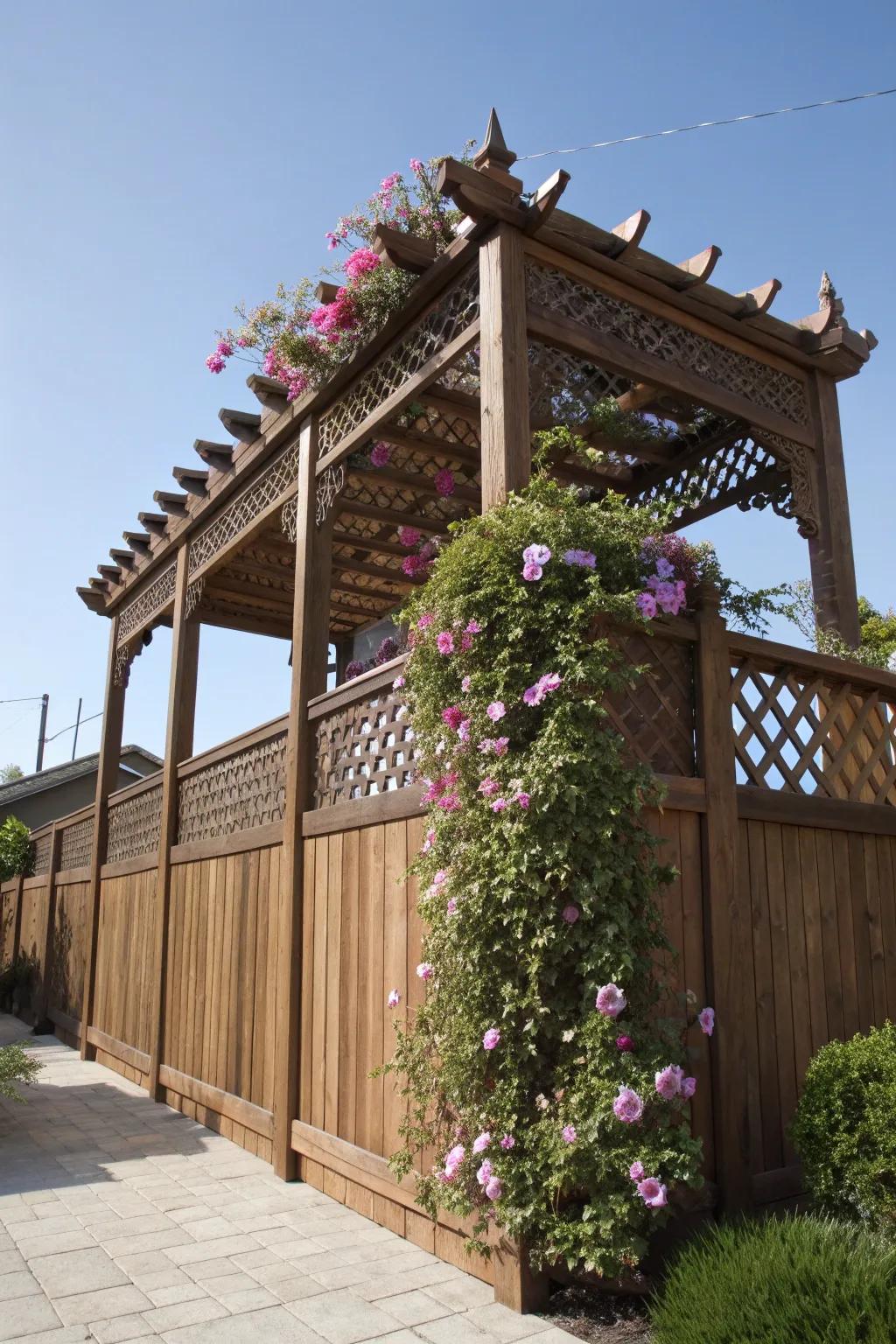 Elevate your outdoor domain with a canopy-capped barrier, harmonizing sophistication with practicality.