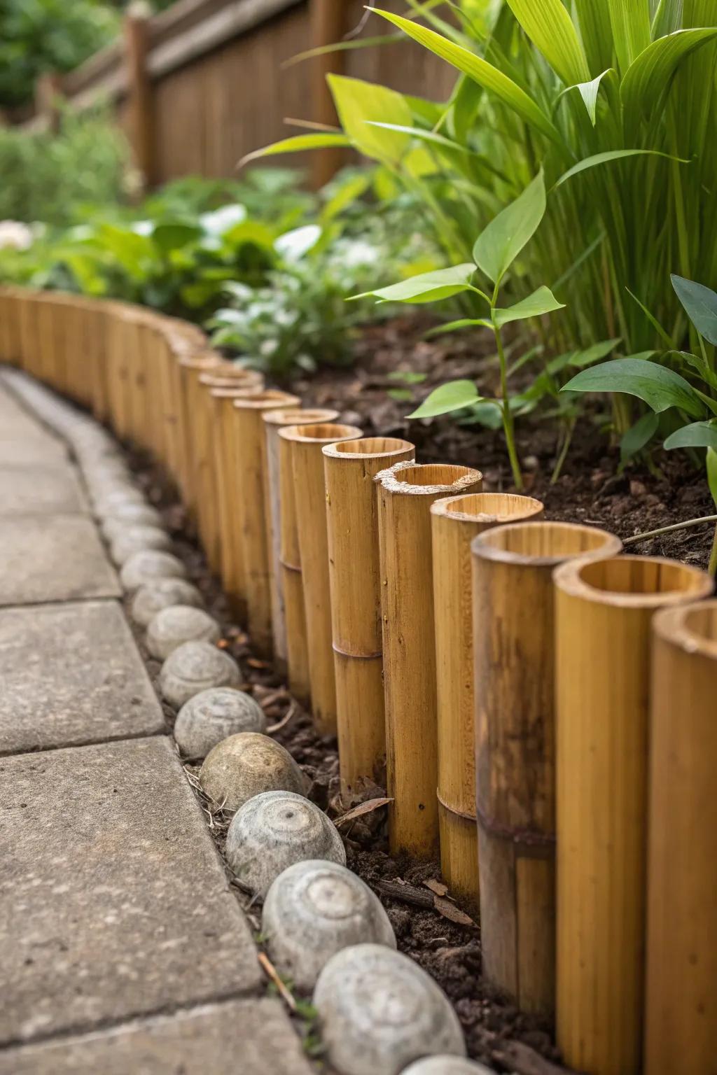 Augment the allure of your botanical space through uniquely crafted bamboo bordering.